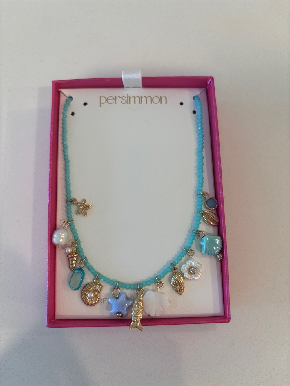 Persimmon Turquoise Charm Necklace - Gold Accents